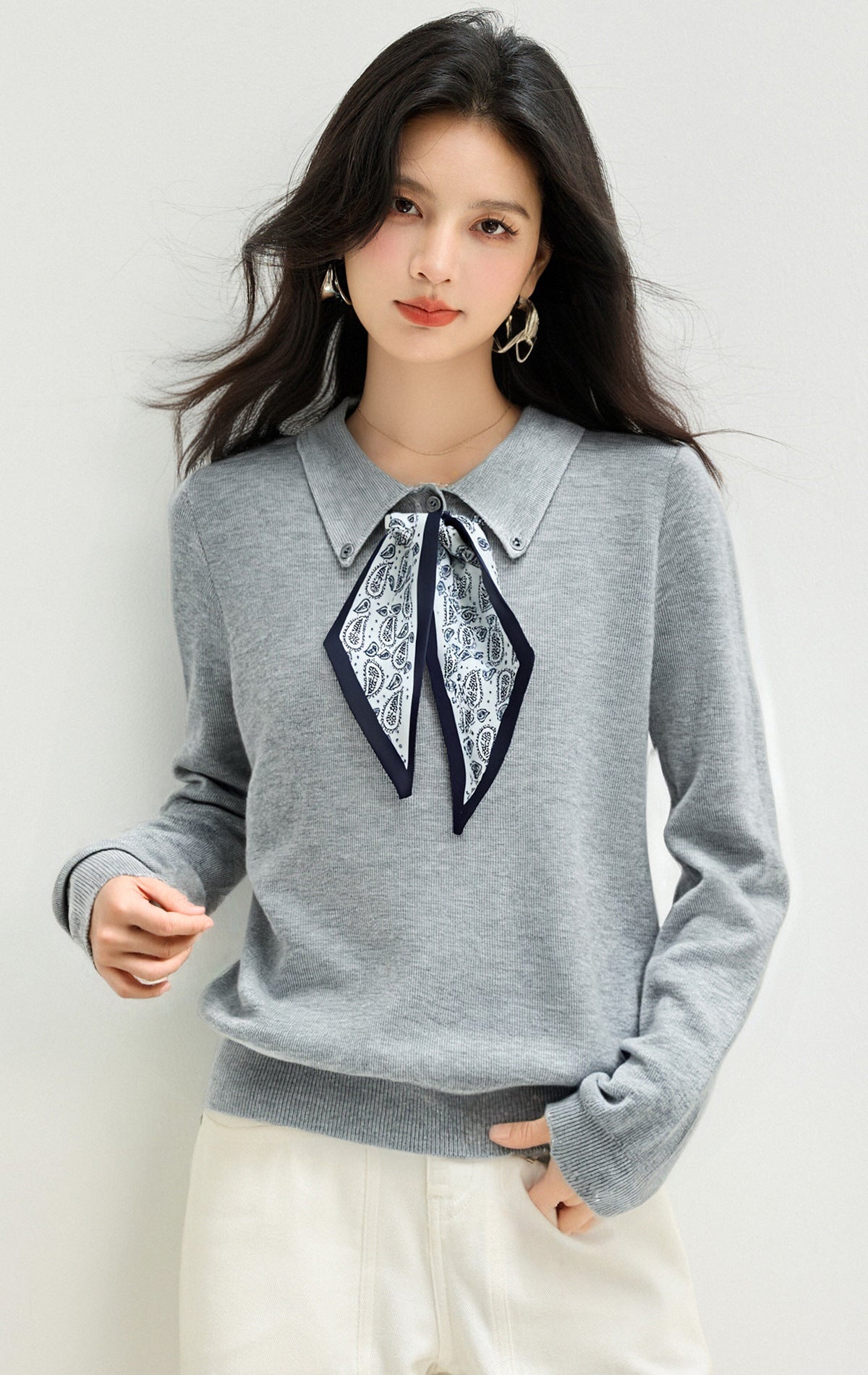 Knitted Sweater Pullover with Tie Detail Autumn Winter Fashion Top
