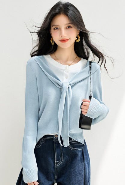 Fashion Knit Color-Blocked Mock Two-Piece Top