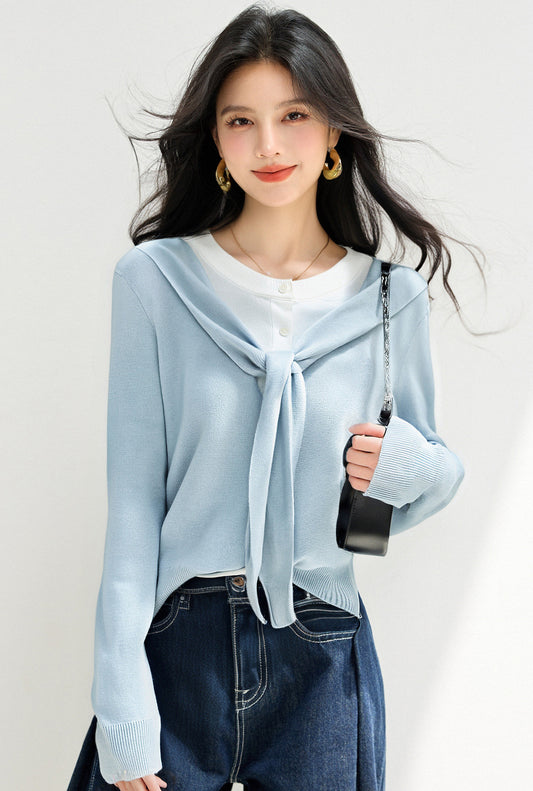 Fashion Knit Color-Blocked Mock Two-Piece Top