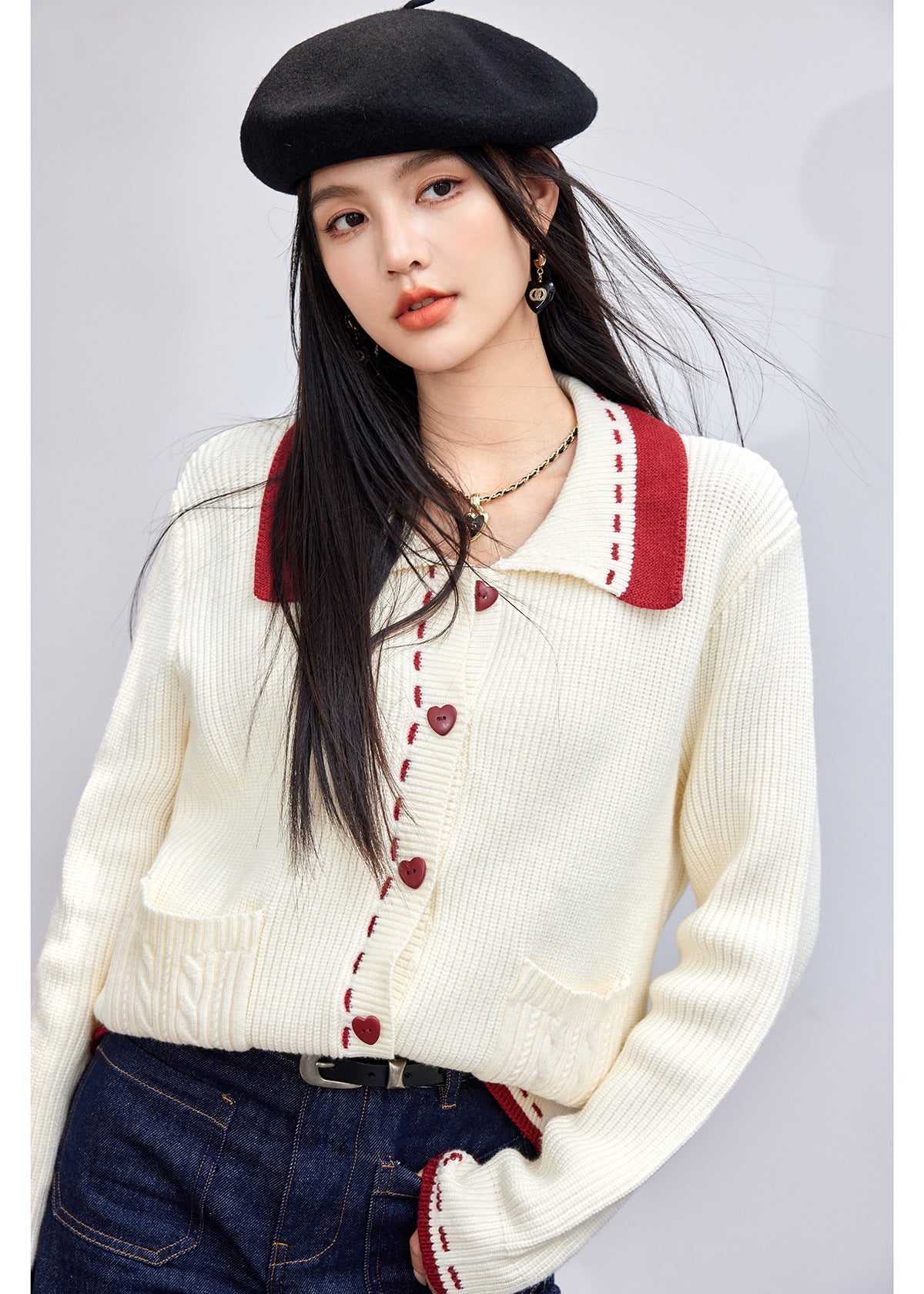 Casual Knit Cardigan with Turn-down Collar for WomenOversized Sweater TopAutumn/Winter Fashion Outerwear