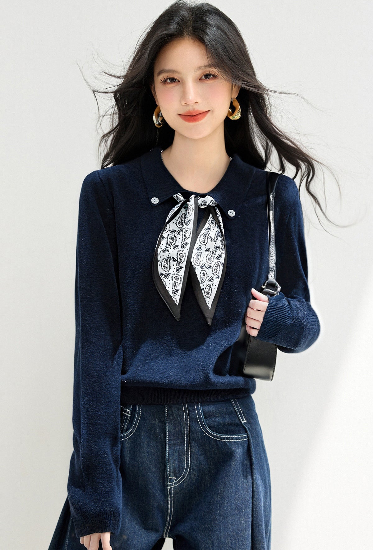 Knitted Sweater Pullover with Tie Detail Autumn Winter Fashion Top