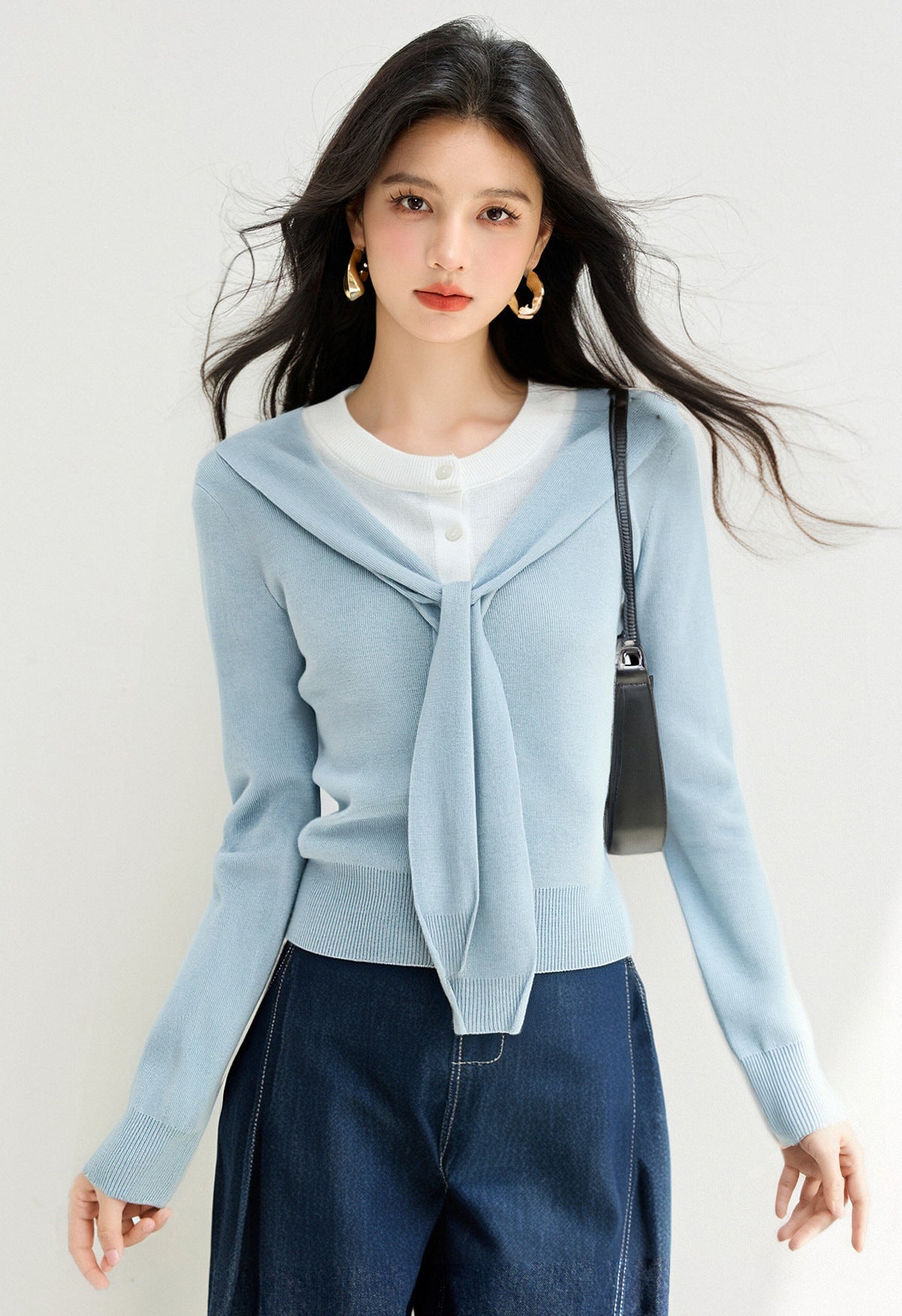 Fashion Knit Color-Blocked Mock Two-Piece Top
