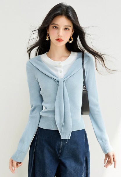 Fashion Knit Color-Blocked Mock Two-Piece Top