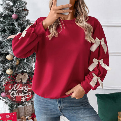 Bow decoration women's Christmas party hoodie
