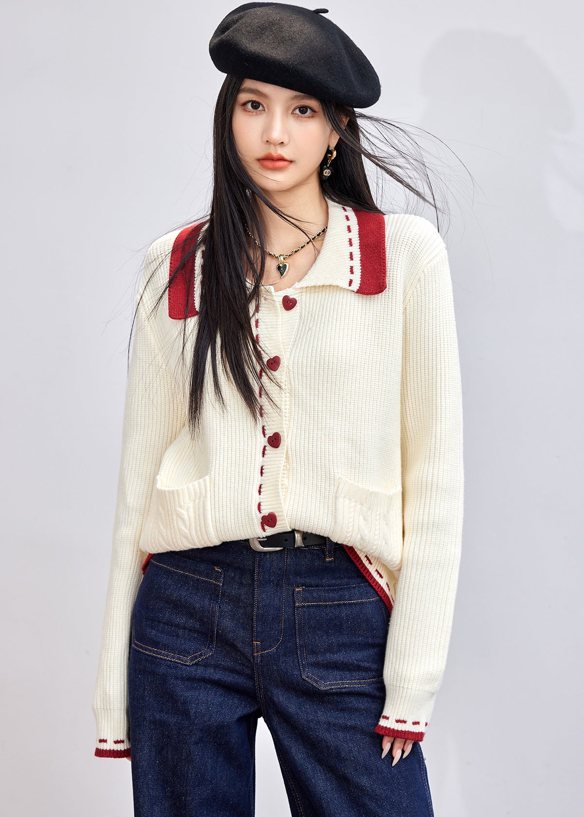 Casual Knit Cardigan with Turn-down Collar for WomenOversized Sweater TopAutumn/Winter Fashion Outerwear