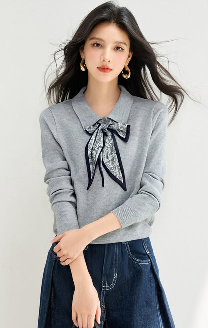 Knitted Sweater Pullover with Tie Detail Autumn Winter Fashion Top
